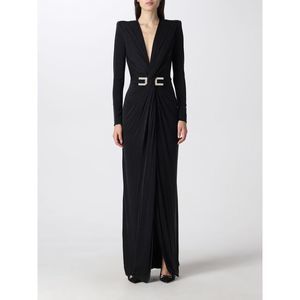 chinese dress ladies Elisabetta Franchi, Abito Lungo in Velluto e Paillettes con Cut Out Nero –  Formicashop main image 0